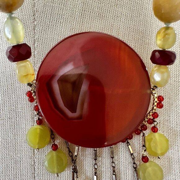 Carnelian & Stone Fringe Statement Necklace - Picture 9 of 12